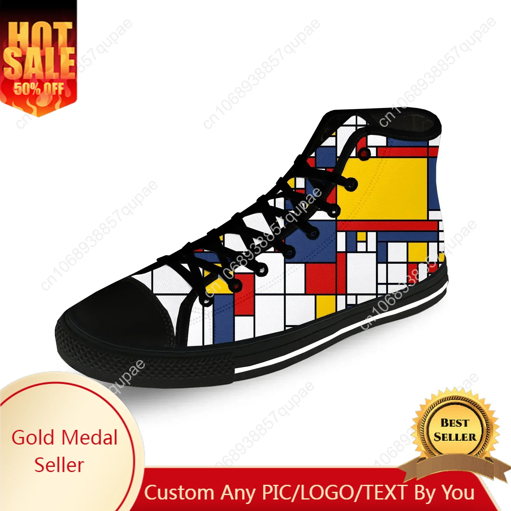 Mondrian Abstract Art Aesthetic Casual Cloth Fashion 3D Print High Top Canvas Shoes Men Women Lightweight Breathable Sneakers