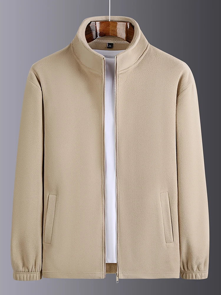 

Двусторонняя флисовая куртка мужская демисезонная с воротником-стойкой на молнии, теплая, свободного кроя, унисекс, повседневная верхняя одежда
