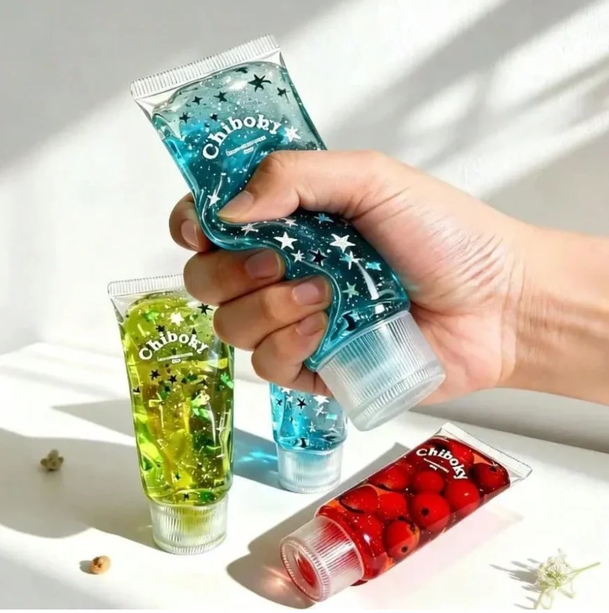 Fruit Filler Toothpaste Squeeze Squishy Toy Clear Glitter Slow Rising Stress Relief Fidget Squeeze Toy for Kids Anxiety Relief