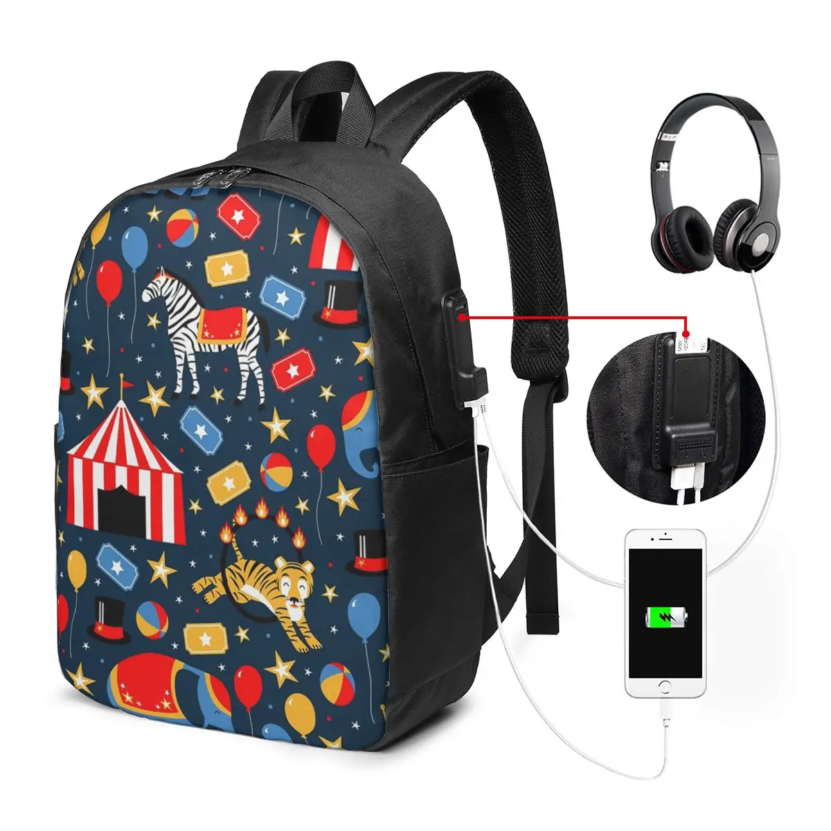 Circus Carnival Theme Party Backpack Travel Notebook Bag Computer College Student School Bag Laptop Shoulder Bags for Men Women