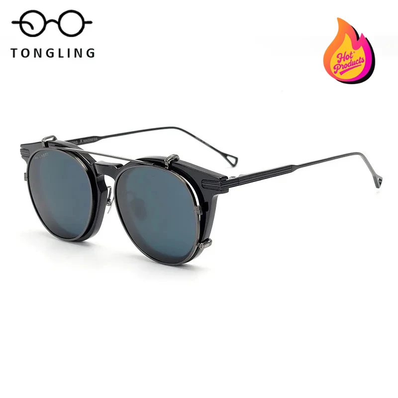 

Retro Women Fashion Functional Polarized Personalized Pure Titanium Men Clip-On Sunglasses Support Custom Prescription Lenses