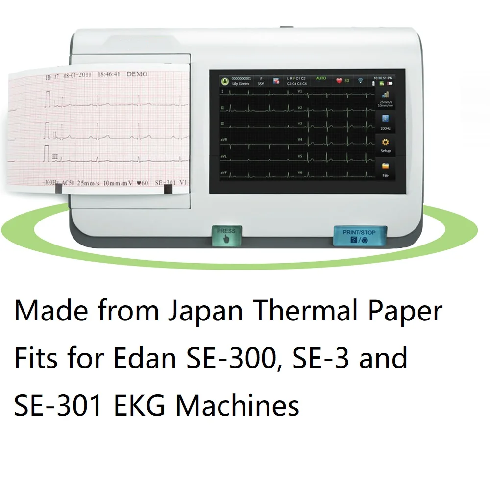 LONSANCO 10 لفات من ورق ECG لآلة تخطيط القلب ذات 3 قنوات، تناسب Edan SE-300، SE-3، SE-301، CONTEC ECG300G، ECG-600G