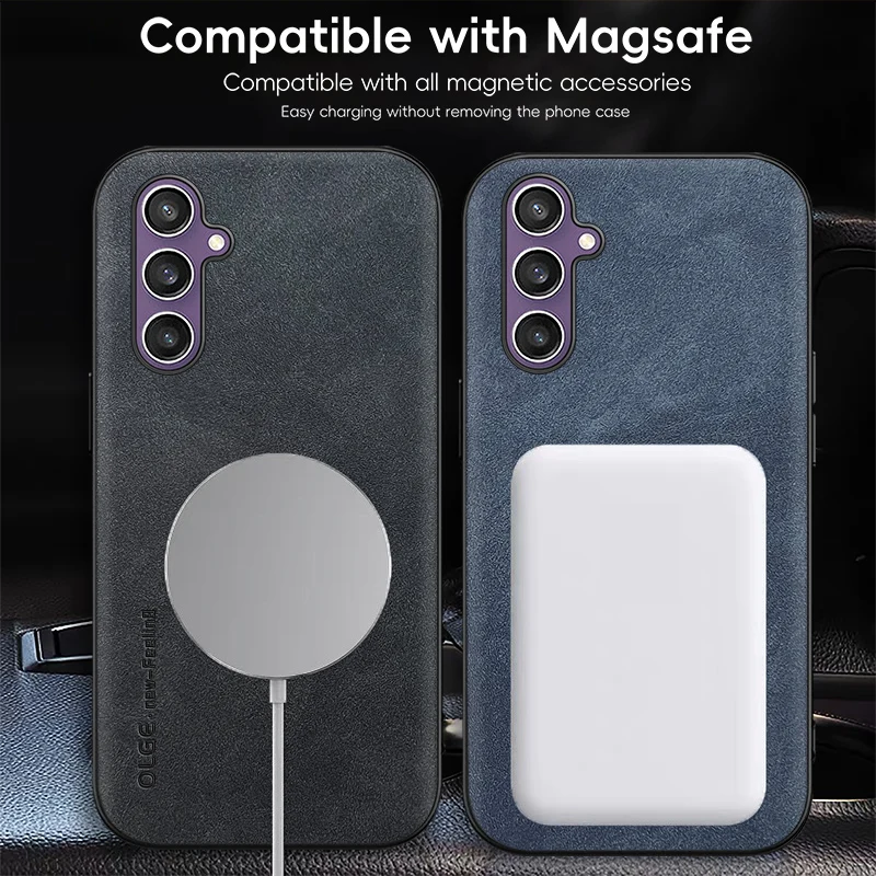 Luxuriöse Lederhülle für Magsafe Magnetisches Kabelloses Laden Handyhülle für Samsung Galaxy S26 S25 S24 S23 S22 Ultra Plus Rückseitenabdeckung – Detail 5