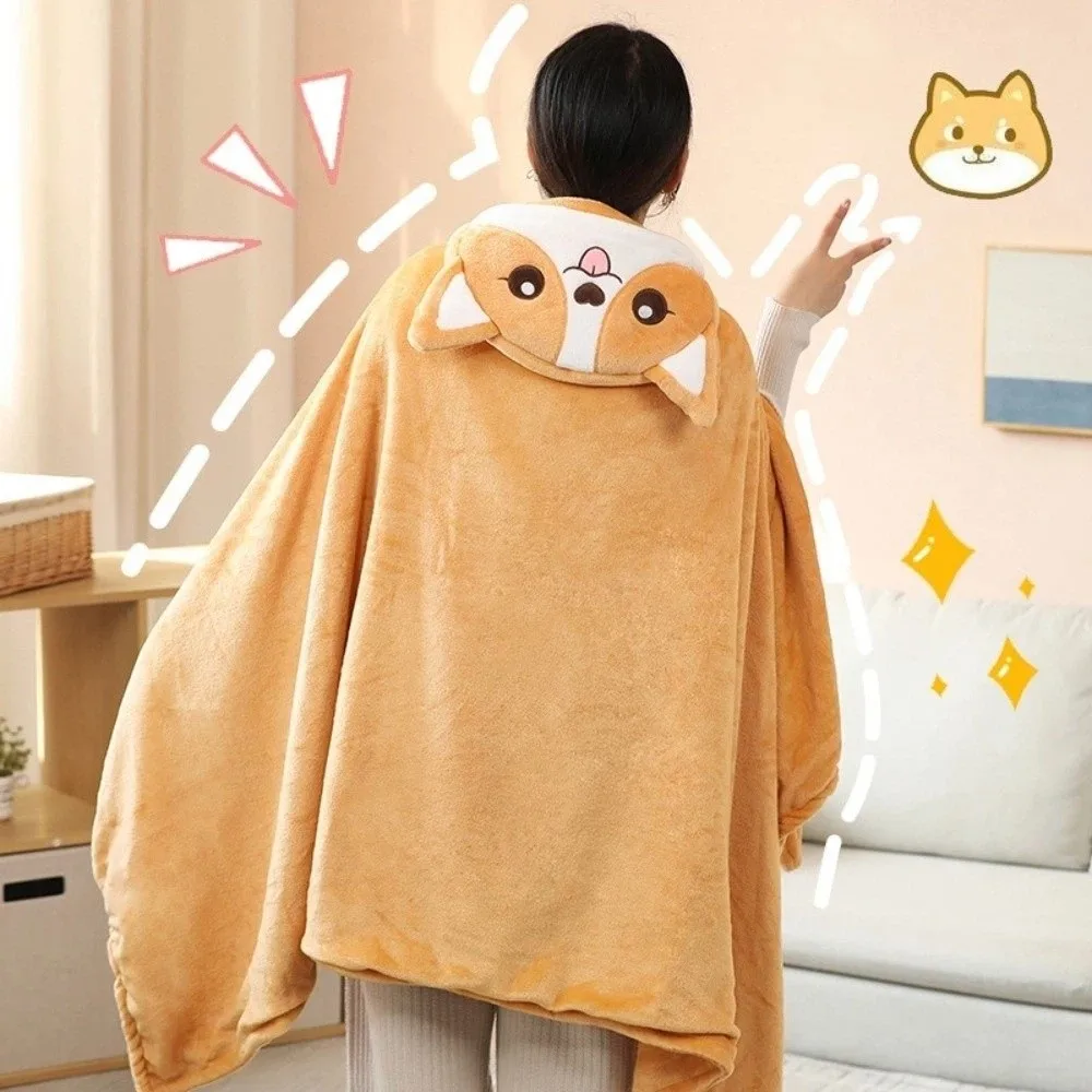

Versatile Warm Hooded Nap Blanket Cozy Cartoon Shawl Blanket Comfortable Folding Thermal Blanket Travel