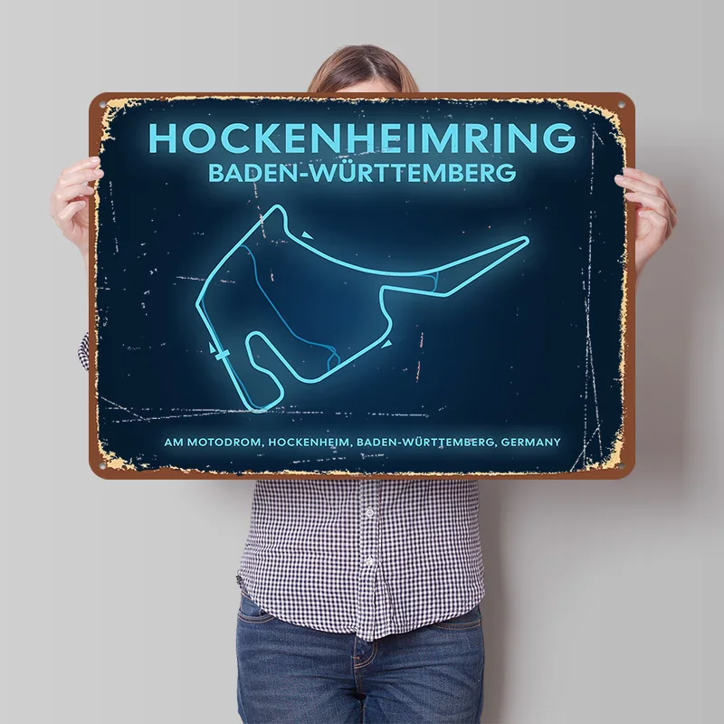 

Hockenheimring Circuit неоновая карта плакат на заказ настенное искусство винтажные металлические вывески ретро жестяная табличка для украшения игровой комнаты Man Cave