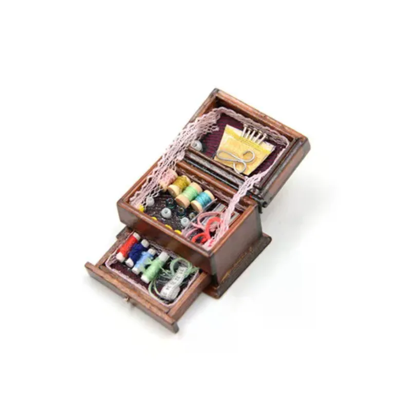 Vintage Sewing Needlework Needle Kit Box 1:12 Dollhouse Miniature Mini Decor - view 4