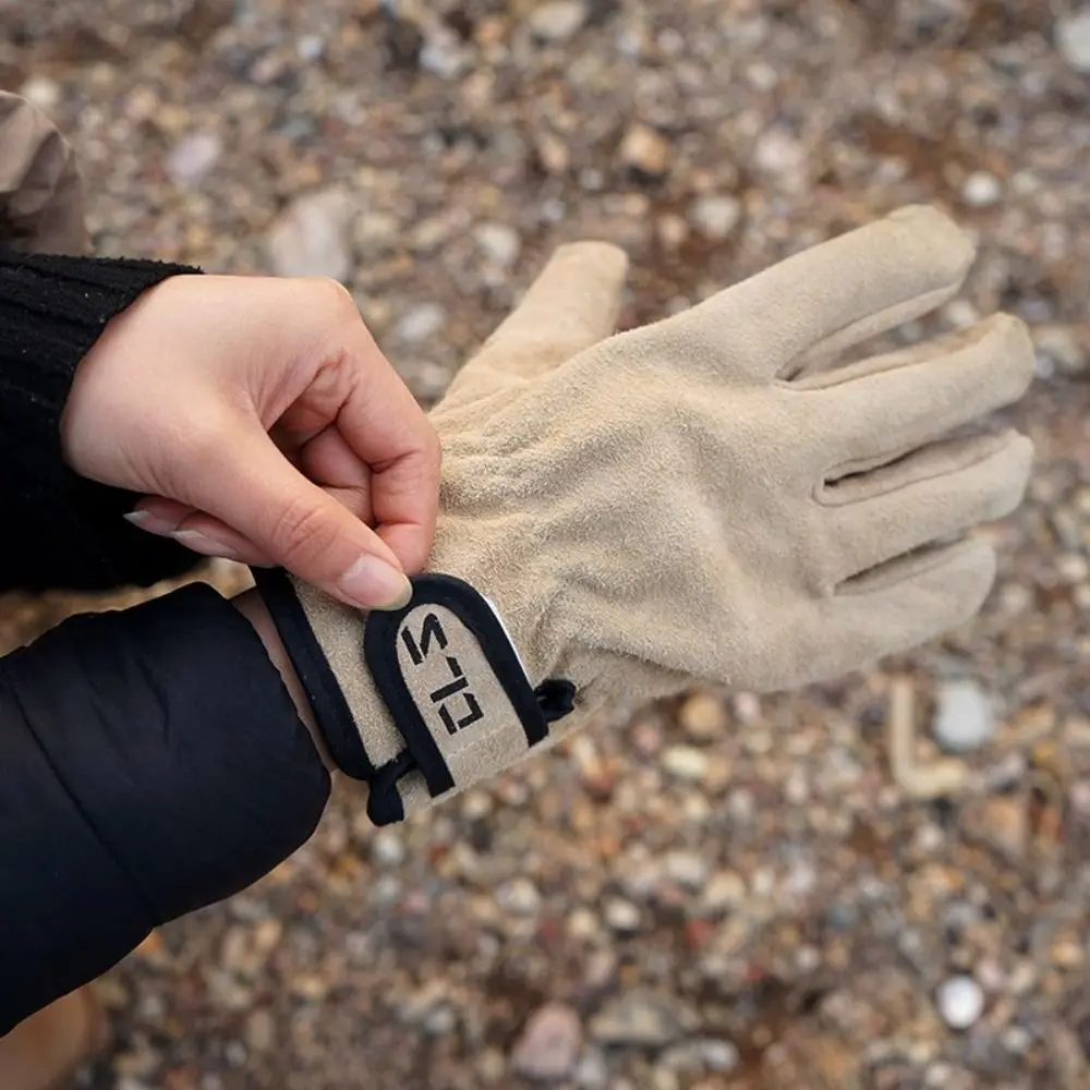 

1 Pair Safety Cowhide Leather Barbecue Gloves Durable Thicken Work Gloves Adjustable Heat Resistant Camping Mittens Picnic