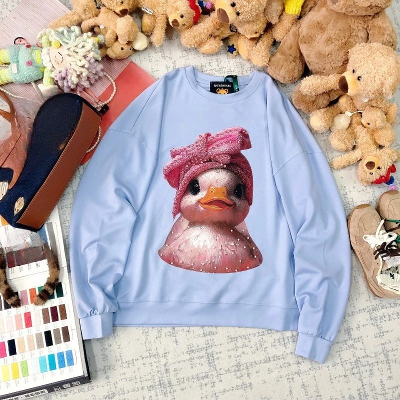 Autumn New Retro Hoodies Trendy Brand High Street Personality Cartoon Bead Printing Loose Casual Crew Neck Sweatshirts Jacket