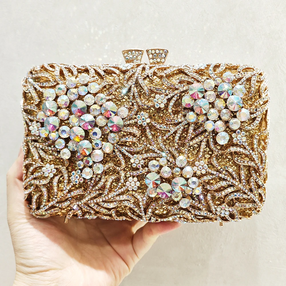 Gold Metal Evening Bag Rhinestone Clutch Bags For Wedding Purses Luxury Gala Women Diamond Dinner Banquet Bags Formal CLutches