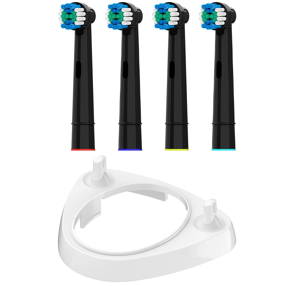 

4x Replacement Brush Heads and Toothbrush Head Holder Stand, Compatible with Oral B Electric Toothbrushes, for 1000 3000 600 650