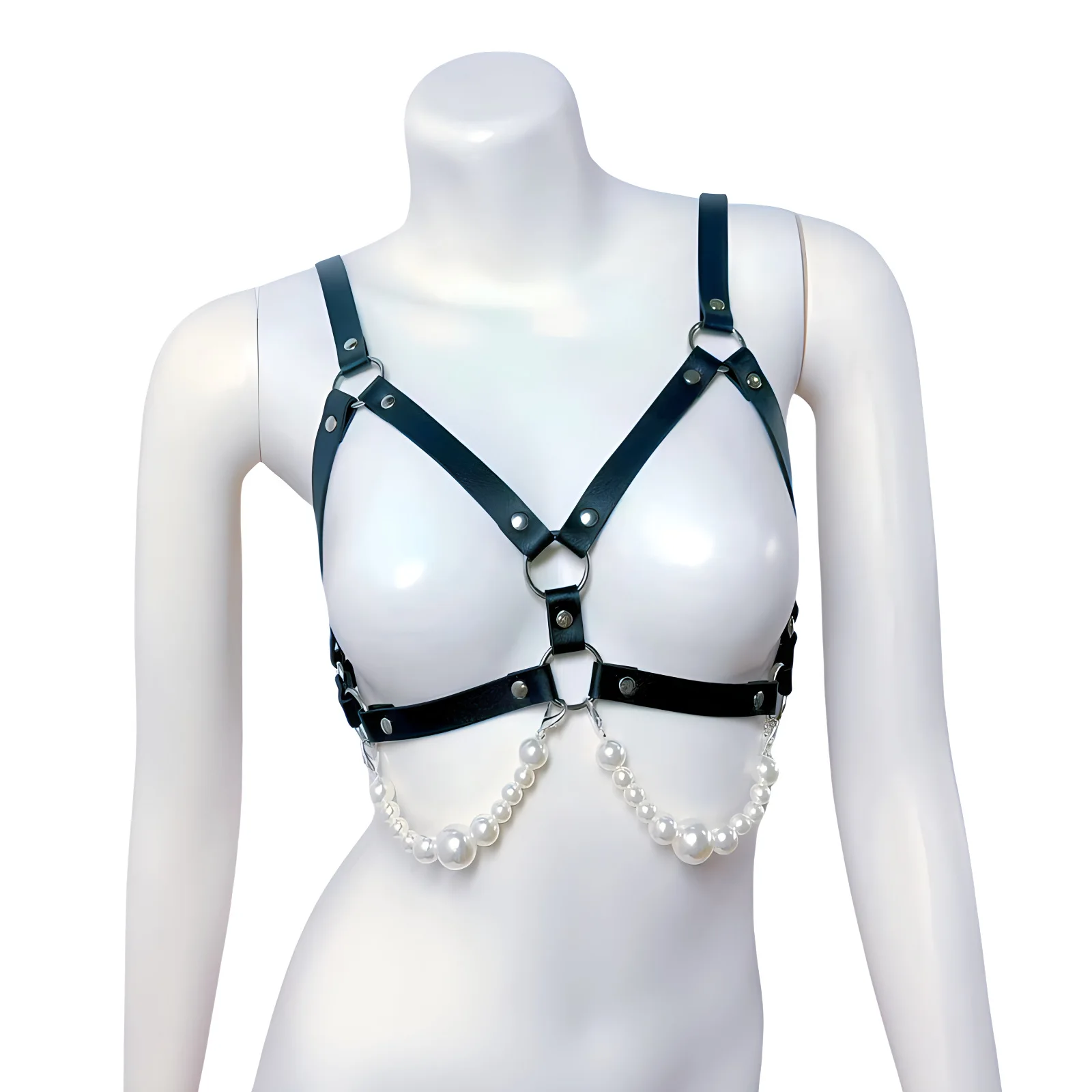 Women Fashion Chest Leather Harness Braces with Pearls Chains Goth Body Strap Belts Women's Sexy Accessories