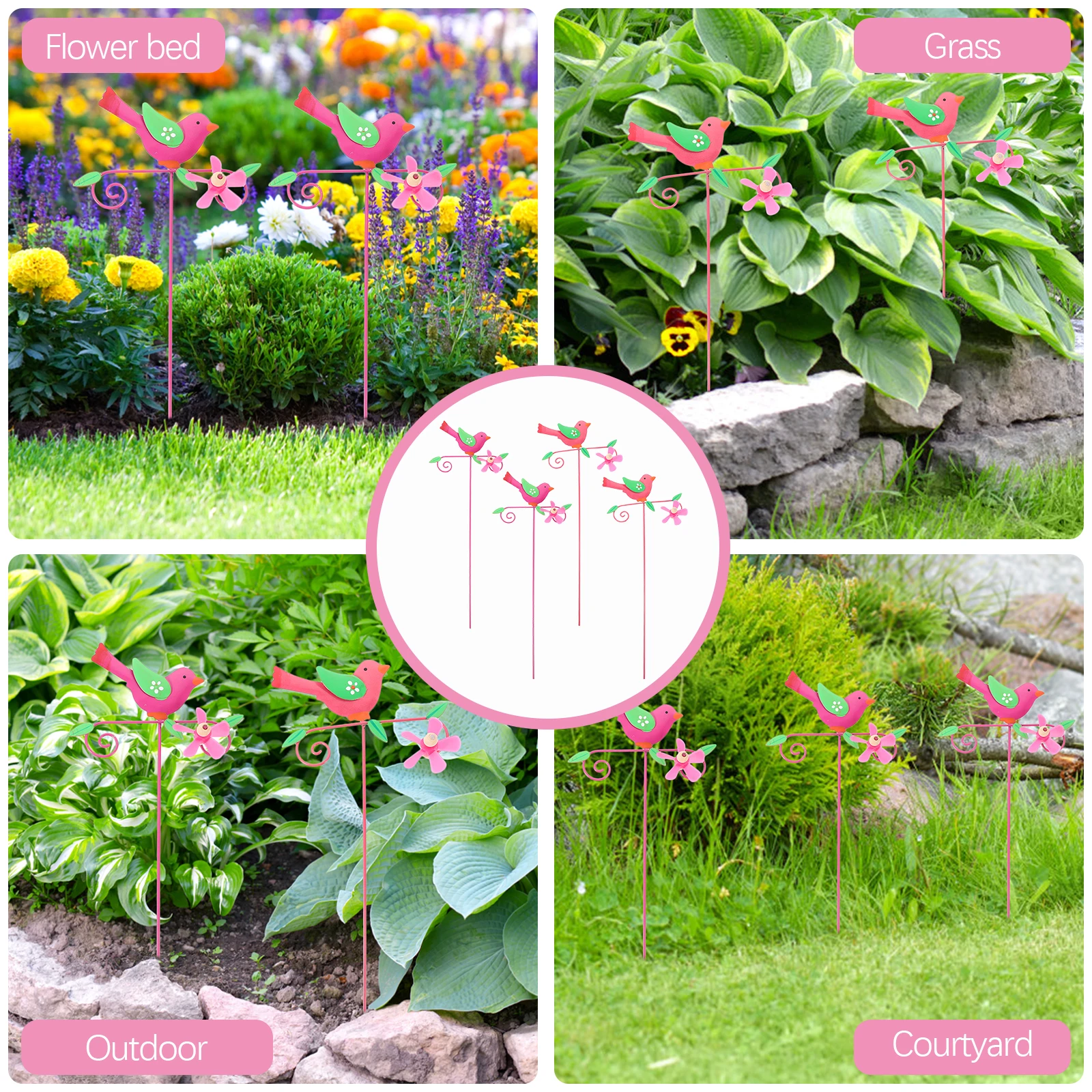 

4Pcs Bird Garden Stake Decor Iron Lawn Ornament for Outdoor Yard Patio Decoration Swingable Lifelike Artificial Birds Decorative