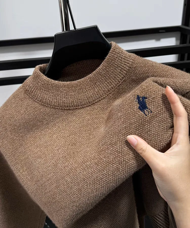 

Luxury brand autumn and winter new double-sided velvet sweater men's fashion embroidery thick round neck wool pullover knitted
