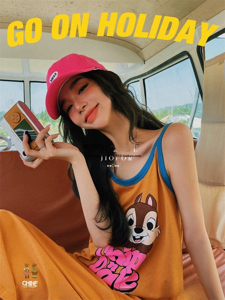 summer-cartoon-squirrel-ter-dr-color-blo-cute-home-sp-dr-nightgown-youth-cotton-soft-round-ne-svel-dr