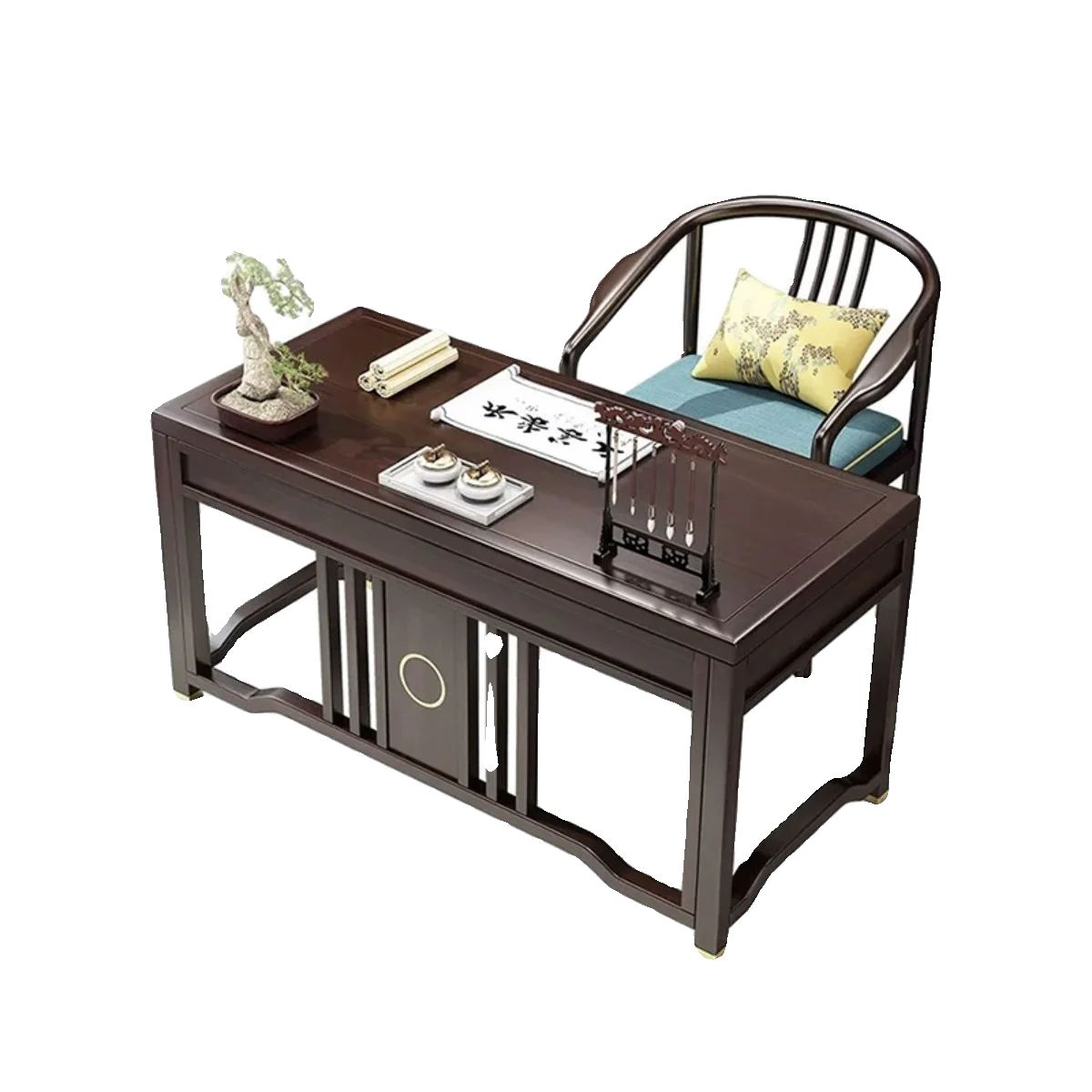 

LMM New Chinese Solid Wood Desk Living Room Home Furniture Simple Office Table and Chair Combination