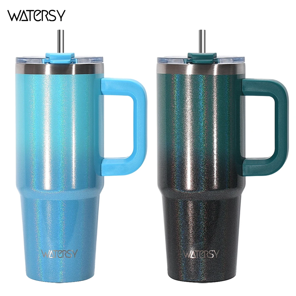 WATERSY 2 Stück 30oz Edelstahl Thermobecher 891ml Trinkbecher mit Griff Isolierter Kaffeebecher Hält Kalt für Reisen Geschenkbecher