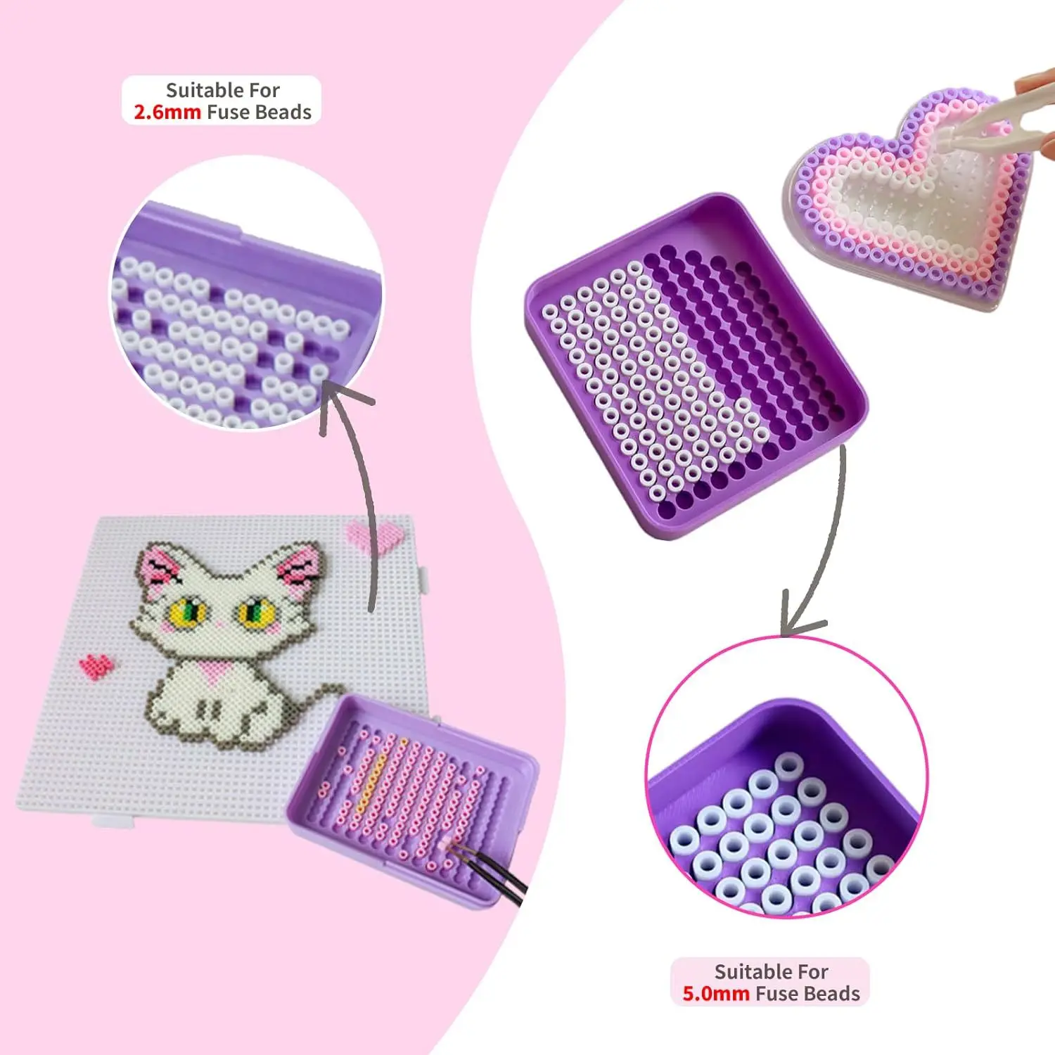 2 Pcs New Bean Sorting Tray Set 5mm Fuse Beads Picking Tray Kit With Total 296 Holes 3D Printed Bead Sorting Tray with Tweezers
