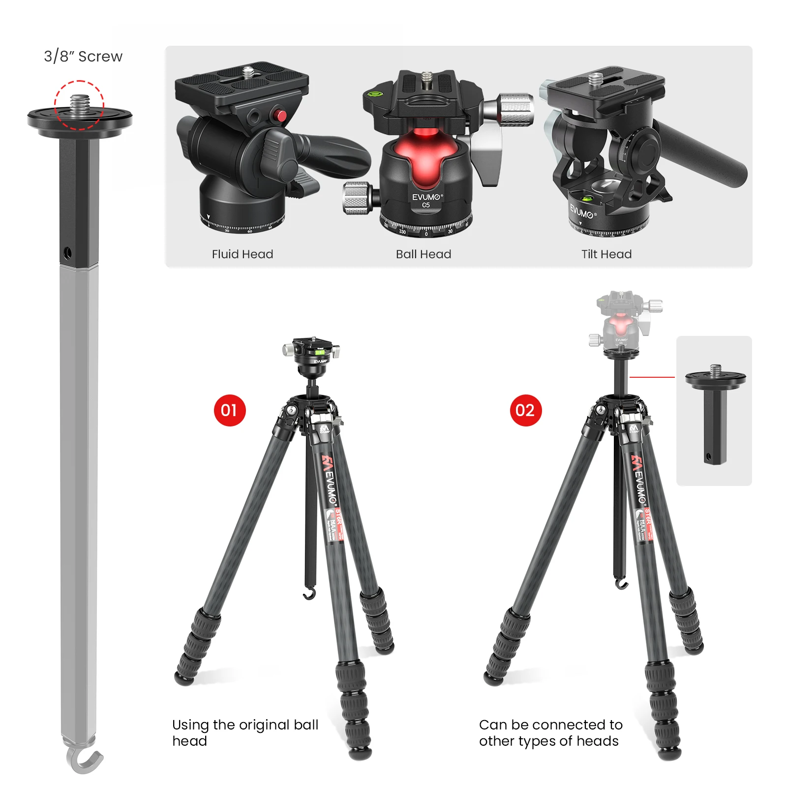 67\'\' Compact Carbon Fiber Tripod for Camera Professional Camera Tripod Stand 360° Panoramic Leveling Bowl for Dslr Max Load 5kg