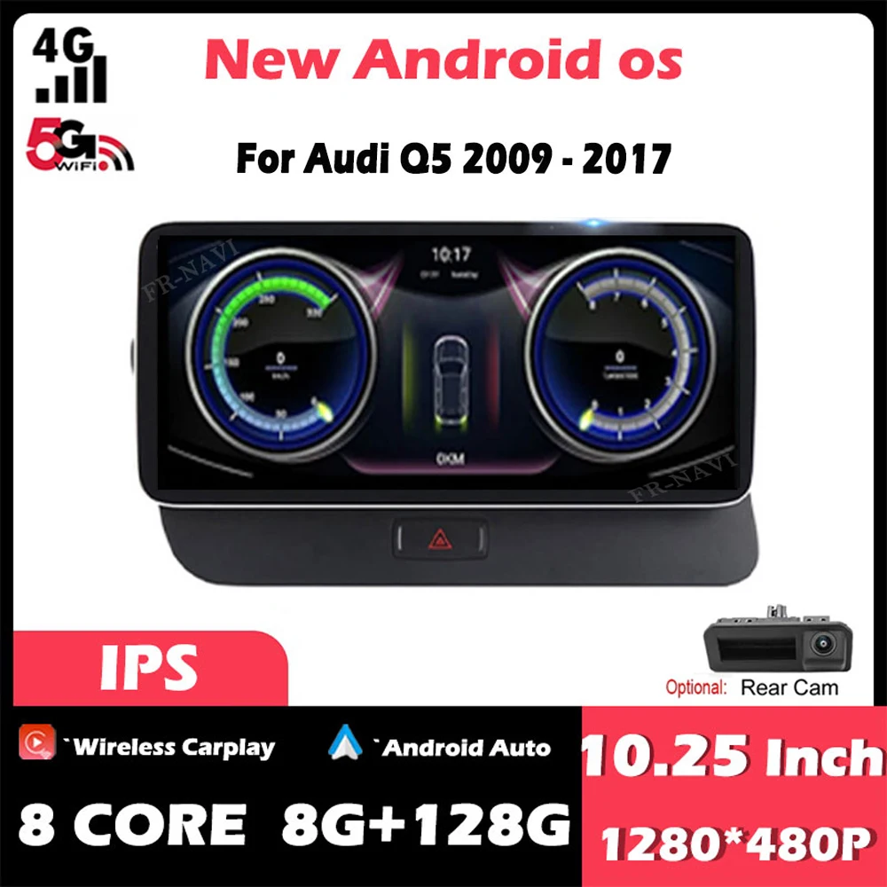 

10,25-дюймовый левый руль для Audi Q5 2009-2017 8-ядерная система Android 14 4G Lte Автомобильный видеоплеер Стерео GPS-навигация Радио