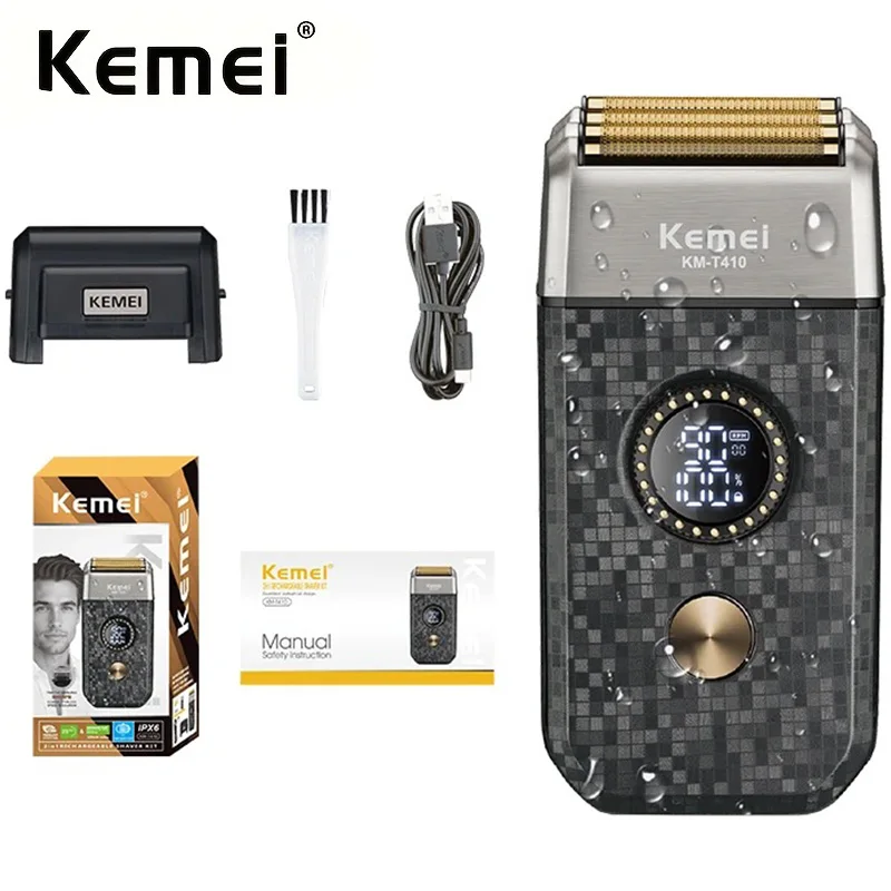 Kemei T410 Foil Head Shaver Triple Blades Electric Razor for Men Close Bald Head Barber Beard Trimmer Waterproof Shaving Machine