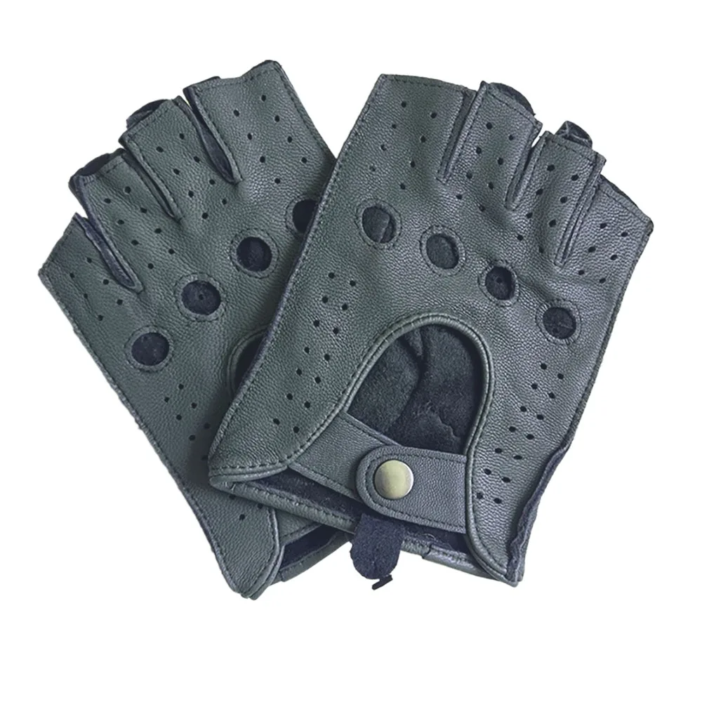 New Men Fingerless Half Finger Leather Driving Gloves Genuine Leather Sheepskin Outdoor Gloves Army Green