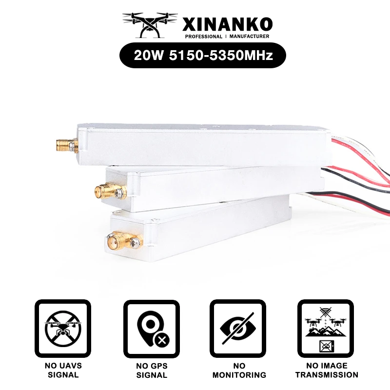 

20 Вт 5150-5350 МГц 5,2G Защитный FPV БПЛА C-UAS Противоозображение передачи RF GaN Модуль VCO защита источника сигнала Система самолета