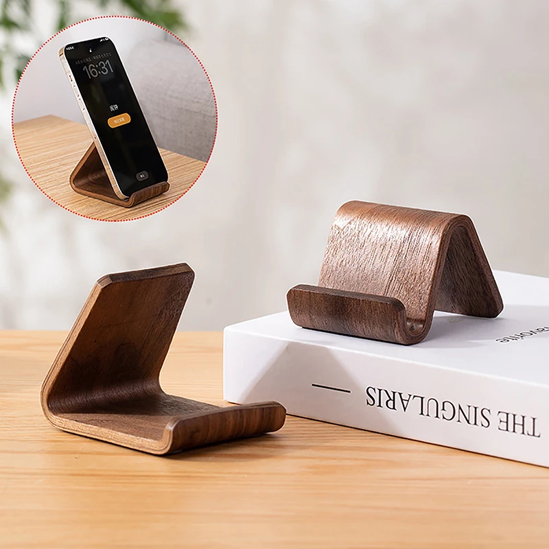 Multifunctional Solid Wood Phone Holder Front Desk Business Card Display Rack Creative Home Office Desktop Decoration