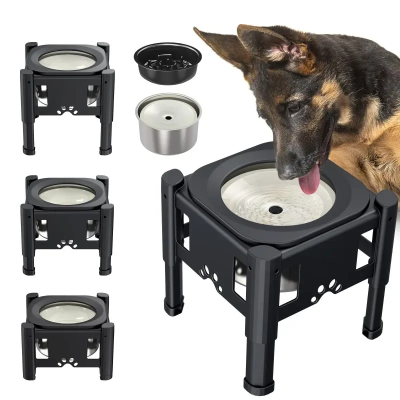 

No spill 80OZ/2.5L Large Capacity Raised Water Bowl for Dogs with Slow Feeder ,3 Heights Adjustable Elevated Dog Slow Water Bowl