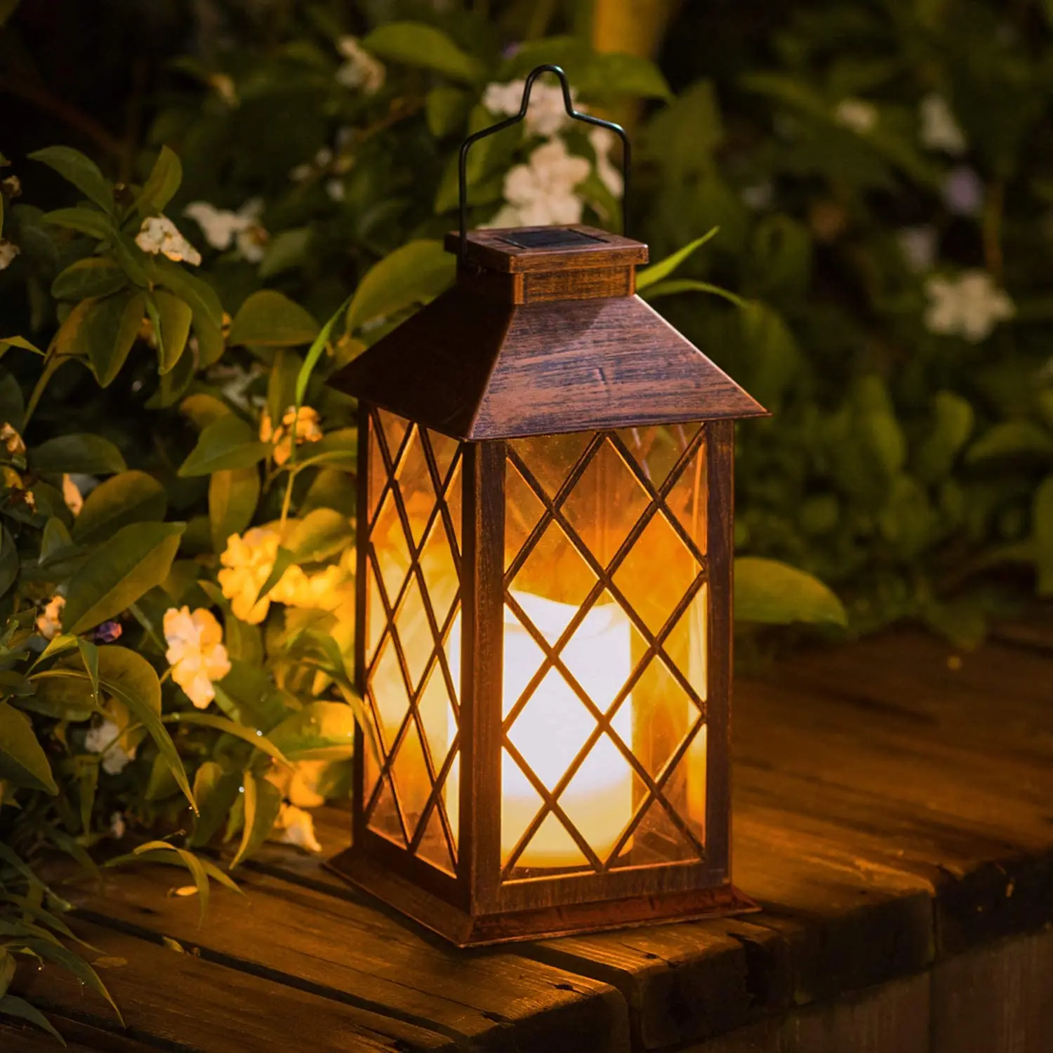 Lampa solarna A24I, wisząca lampa ogrodowa LED imitująca migoczące płomienie bez świec, na stół, do ogrodu, na imprezy, dekoracyjna