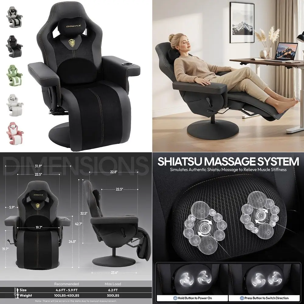 Cadeira Gamer M6 com Controle Climático, Massagem, Assento Ventilado e Aquecido, Suporte Lombar Ativo de 3ª Geração, Apoios de Braço Ajustáveis em 360°