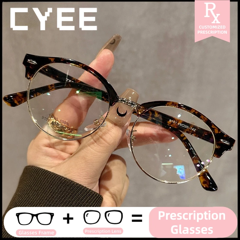 

Cyee Vintage Half-Frame Photochromic Myopia Eyeglasses Progressive Lenses Glasses Women Customized Prescription Optical Eyewear
