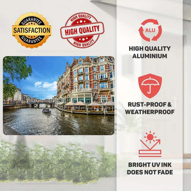 Amsterdam Travel City 3D Printed Texture Poster Personalized Wall Art Retro Metal Tin Signs for Article Decoration Room Man Cave