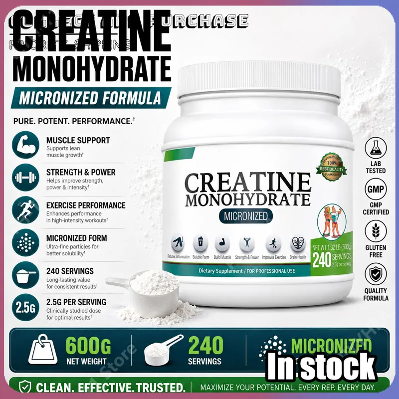

Creatine Monohydrate Powder Supports Muscle Strength Cellular Energy & Mental Focus Net Wt. 1.32 LB 600g
