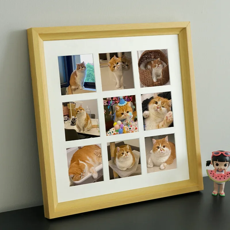 Deluxe Solid Wood Nine-Grid Photo Frame - Couples Picture Frame & Walnut Artwork Display for Home Decor
