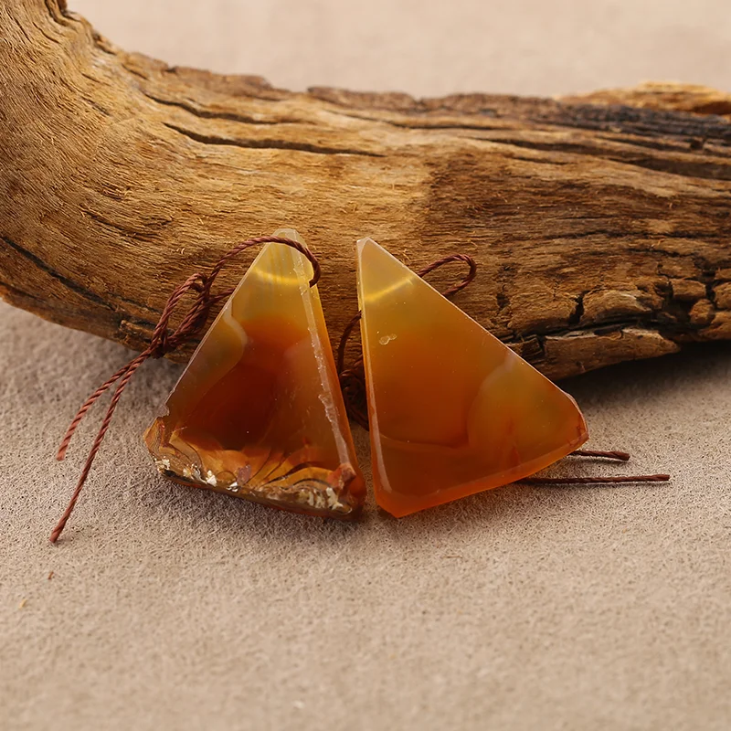 Natural Thick triangular agate Earrings Beads for Jewelry Making, Handmade Natural stones beads 29*19*6mm 9.7g