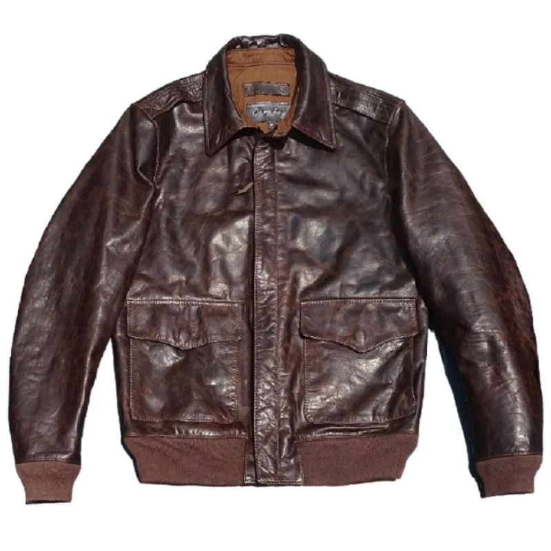 Men's Wax-Dyed Color-Changing Vintage Ponyhide Leather Jacket Authentic A2 Flight Jacket Style Inspired by The Great Escape