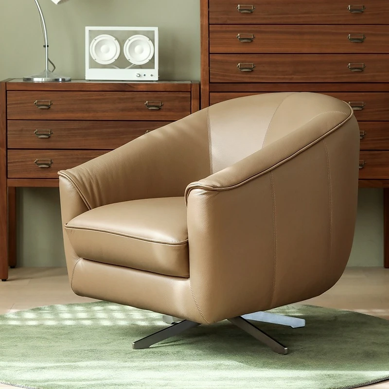 360 degree rotatable full leather stainless steel single sofa leisure chair, sofa chair