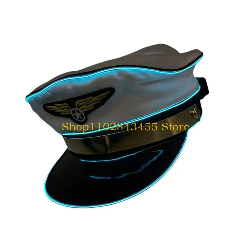 49MC LED Light Up Pilot Cap With 5 Color Changing Modes Costume Hat Party Accessories Hat For DJ Parties Cosplay And Night Event