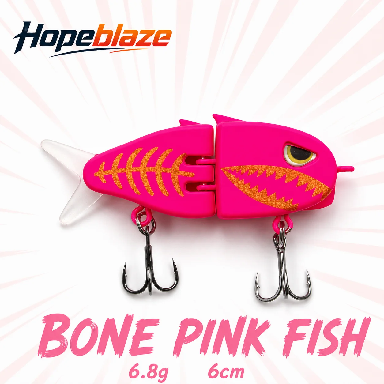 Hopeblaze Charging Chick Bone Pink Fish Skeleton Print 6cm 6.8g Aggression Trigger Jointed Swimbait Hard Lure For Predatory Trou