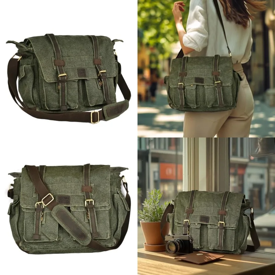 

LEATHER VILLAGE Canvas Messenger Shoulder Bag for Men and Women Stylish Crossbody Satchel for Office, Travel and Daily Use