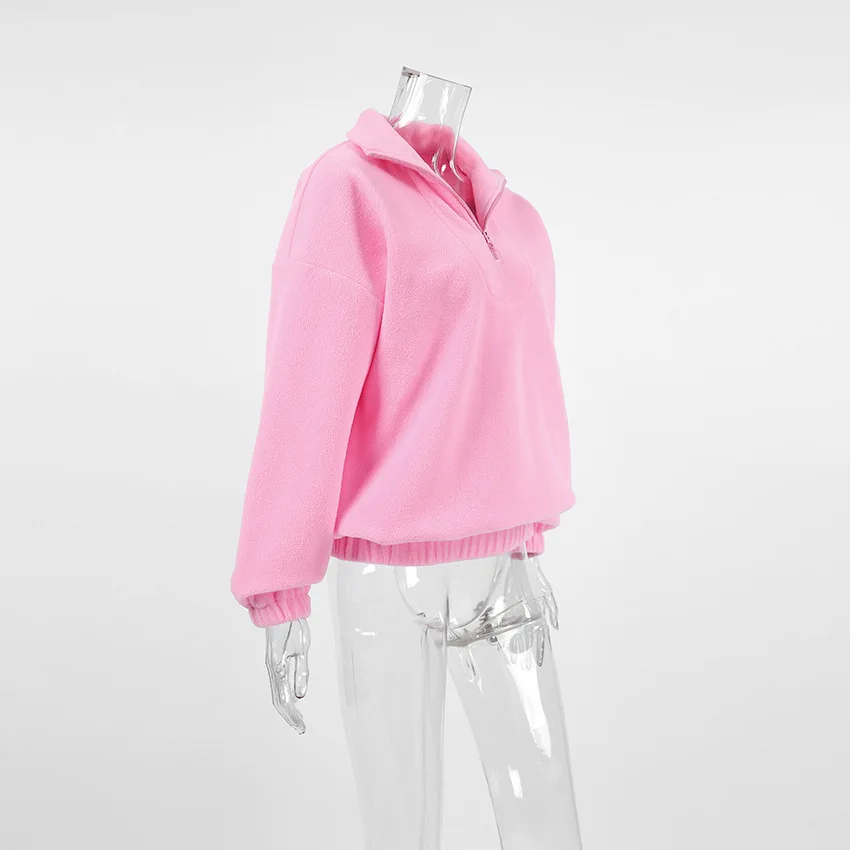 Tossy Fleece Half Zip Sweatshirt Long Sleeve Mock Neck Drop Shoulder Ribbed Cuff Ribbed Hem Oversized Daily Street Sweatshirt