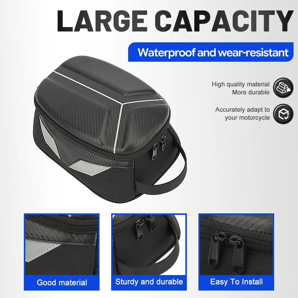Motorcycle Fuel Tank Bag with Texture Shell And Reflective Trim Convenient Zipper Closure Tank Storage Pouch for Short Rides