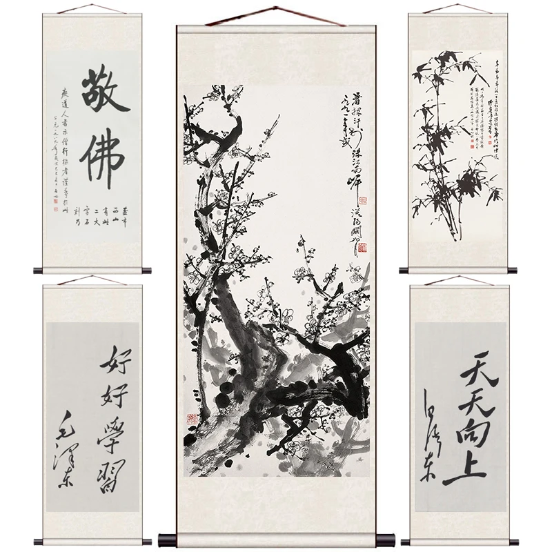 

Свиток сливы, шелковая подвесная картина, эстетический декор комнаты, постер, холст, настенное искусство, домашний декор