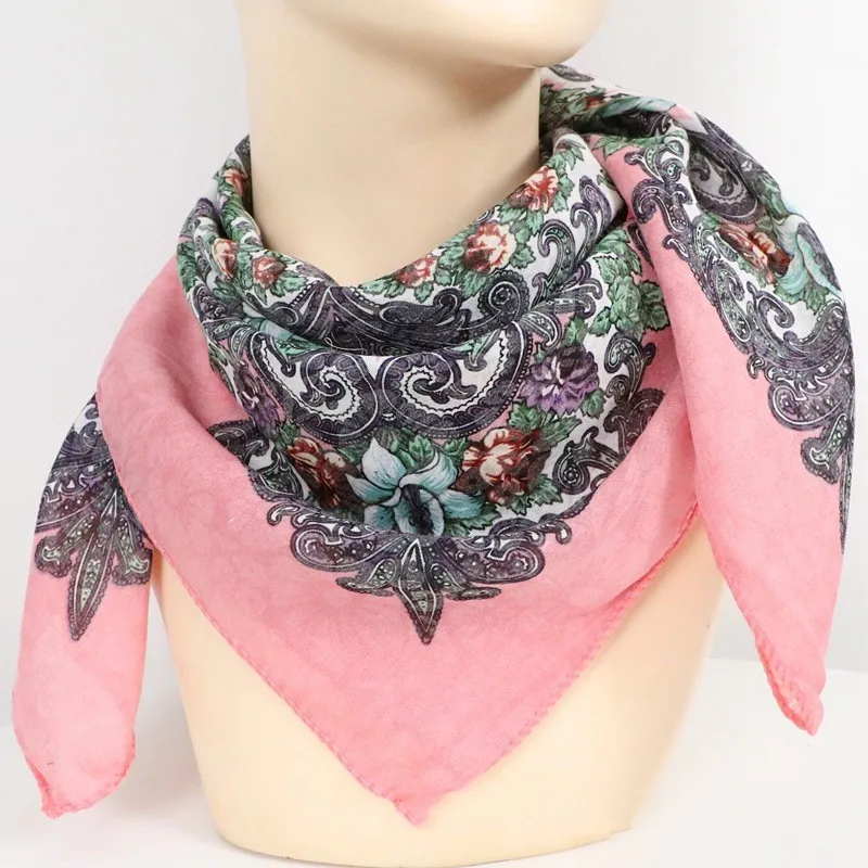 70*70cm Russian Style Floral Print Bandana Scarf Women National Small Square Handkerchief Female Head Wraps Headband Scarves