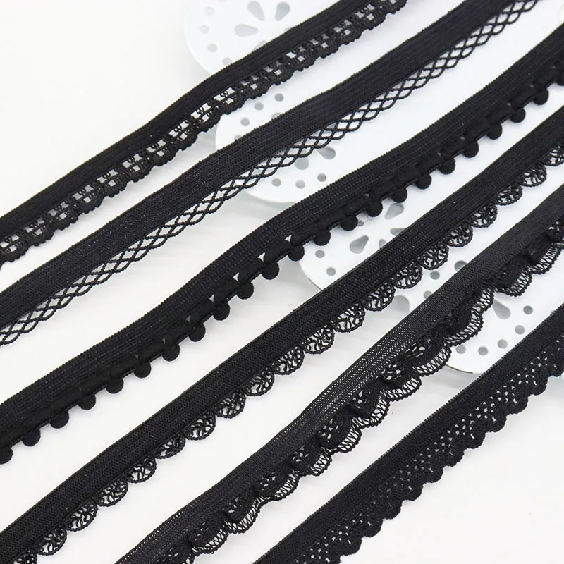 Wholesale Black Series Single Edge Loop Lace Stretchy Trim Elastics Spandex Bands Ribbon For Underwear Lingerie Sewing Craft