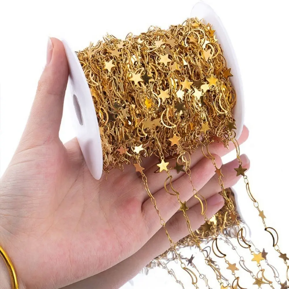 Stainless Steel Hollow Chain Flat Chain 1 Meter Length Heart Connecting Chain Love Moon Star Crown Chain Bracelet Making