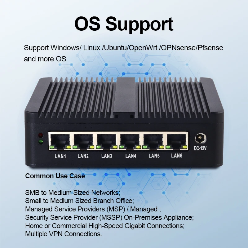 XCY Mini PC Intel Celeron J6412 Processor 6x 2.5G LAN Ports Intel i226V Network Card Support Windows Linux Pfsense X86 Router