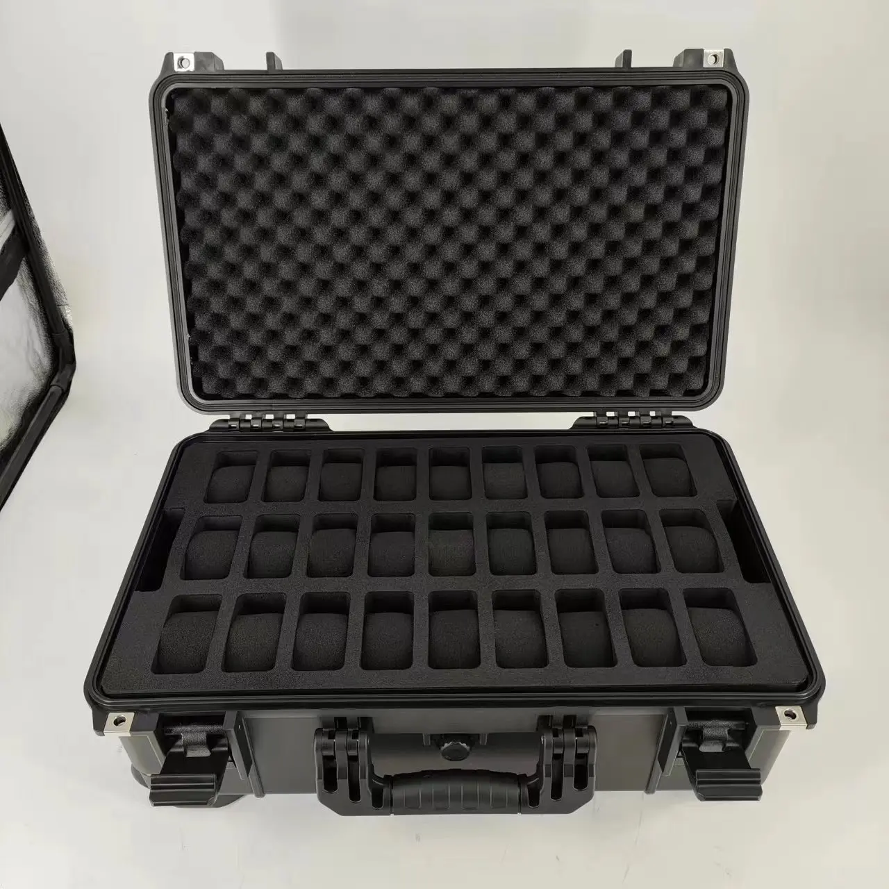 DPC112-9 High quality hard plastic waterproof watch safety carrying Trolley tool case with 50 slots