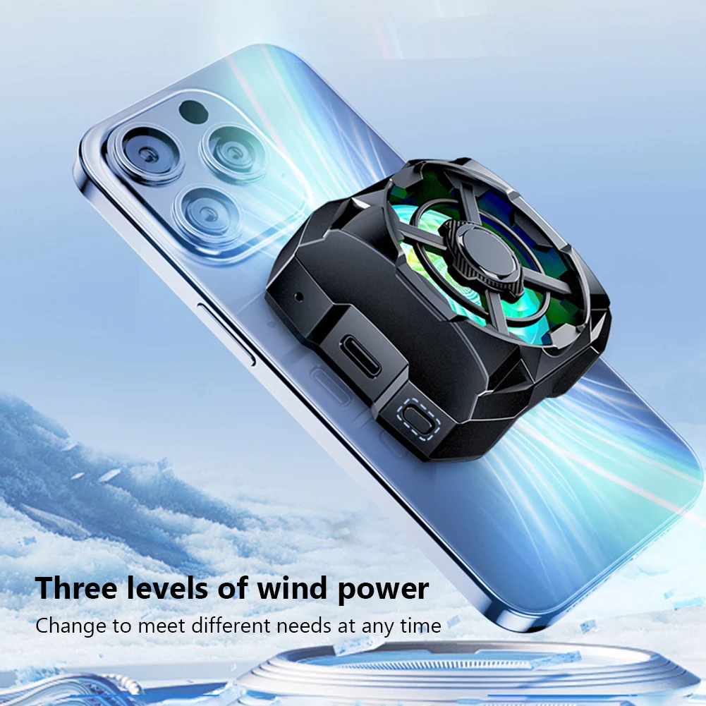 Portable Rechargeable Phone Cooler with Blue Light Wireless Magnetic Mobile Phone Radiator 3 Speeds Adjustable Phone Cooling Fan