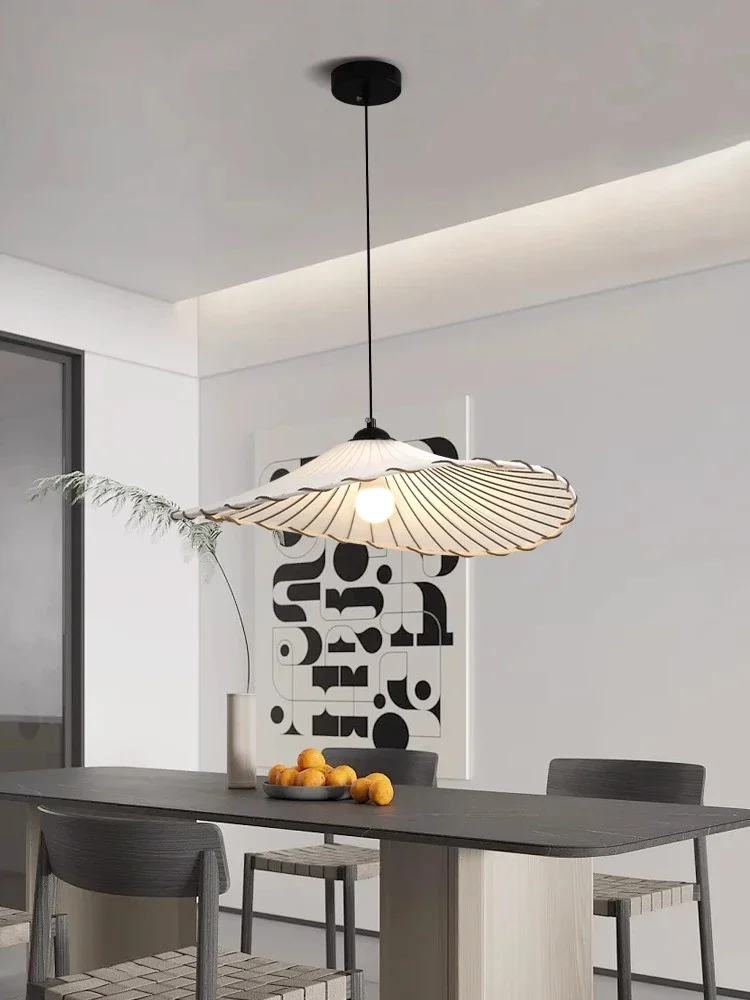 Nordic Fabric LED Pendant Light Restaurant Bedroom Dining Room Home Decoration Chandelier Creative Cotton Linen Hat Lustre Lamp
